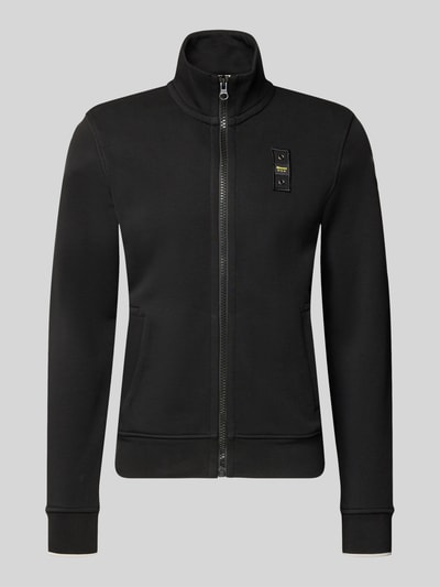 Produktfoto, schwarze Sweatjacke mit Stehkragen Modell 'City New' von Blauer Usa, Slim Fit, Reißverschluss, Baumwoll-Mix, Label-Detail