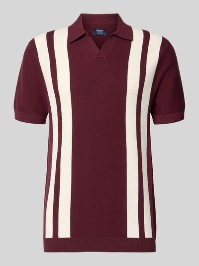 Produktfoto, Regular Fit Poloshirt in Strick-Optik von MCNEAL aus Reine Baumwolle, bordeaux mit cremefarbenen Streifen, Polokragen, Kurzärmelig, Rückenlänge 71 cm, Ärmellänge 25 cm, Größe M