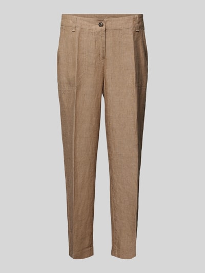 MAC Spodnie lniane o skróconym kroju regular fit model ‘Nora’ Beżowy melanż 2