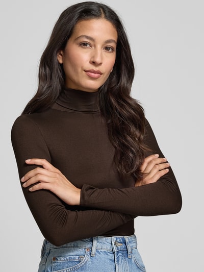 GUIDO MARIA KRETSCHMER WOMAN Slim Fit Longsleeve aus Viskose-Mix Modell 'Rana' Dunkelbraun 3