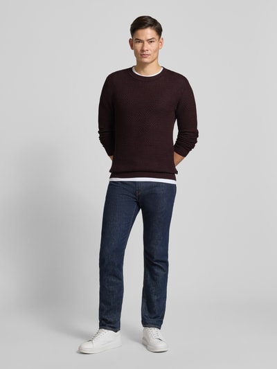Jack & Jones Premium Strickpullover mit Strukturmuster Modell 'BARKLEY' Bordeaux 1
