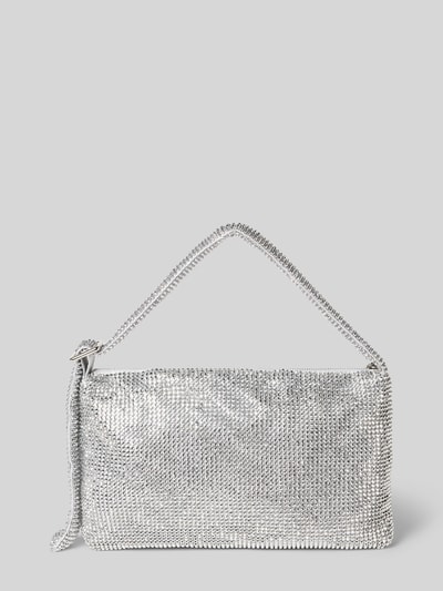 Produktfoto, Shoulder Bag mit Allover-Strasssteinbesatz von Jake*s Cocktail, srebrny kolor, połyskująca tekstura, zamknięcie na zamek, regulowany pasek na ramię, wewnętrzna kieszeń wsuwana, Szerokość w rozmiarze 1: 27 cm, długość 16 cm, głębokość 4 cm, długość paska 56 cm