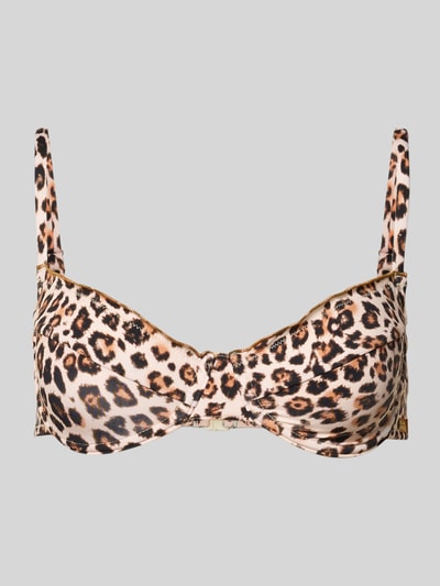 Produktfoto, Bikini-Oberteil im Allover-Look Modell 'JOYO SAVARI' von Banana Moon in Beige mit braunem Leopardenmuster, Material-Mix mit Stretch-Anteil, körpernahe Passform, Damen, Textur glatt.