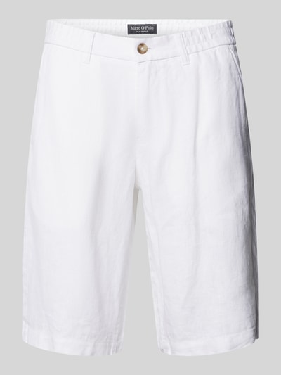 Marc O'Polo Regular fit korte linnen broek met riemlussen Wit - 2