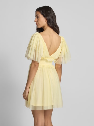 LACE & BEADS Cocktailkleid mit V-Ausschnitt und Taillenband Hellgelb 5