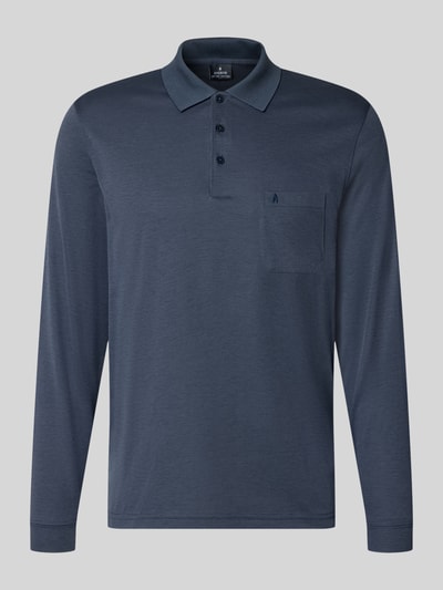 Produktfoto, Regular Fit Poloshirt aus Baumwoll-Mix von RAGMAN in Dunkelblau, Langarm, Brusttasche, elastische Abschlüsse, Herrenmode