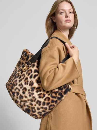 Liu Jo White Tote Bag mit Kunstfellbesatz Mittelbraun 1