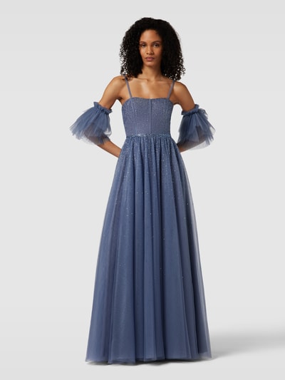 Luxuar Abendkleid mit Ziersteinbesatz Rauchblau 4