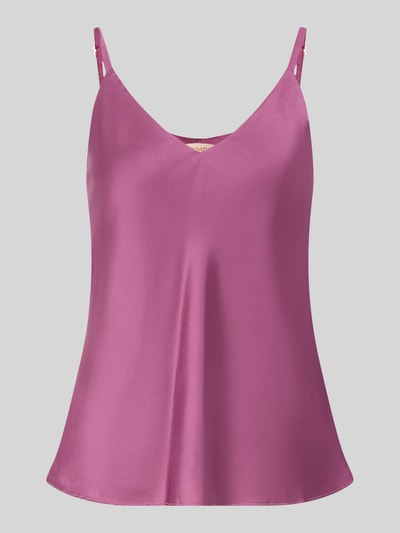 Produktfoto, Blusentop aus Satin von Rinascimento in fuchsia, Materiaalmix met stretch, getailleerd, verstelbare spaghettibandjes, v-hals, ruglengte maat S 41 cm