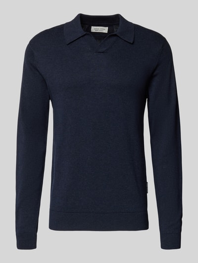 Produktfoto, dunkelblaues Regular Fit Longsleeve aus Lyocell-Mix Modell 'Bells' von Casual Friday, Strick-Optik, Polo-Kragen