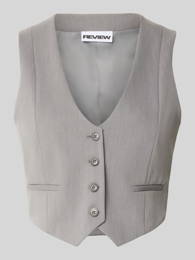 Review Kort gilet met V-hals en paspelzakken Middengrijs - 2