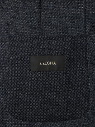 Z Zegna Slim Fit 2-Knopf-Sakko aus Leinen-Woll-Mix Marine 3