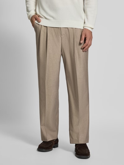 Casual Friday Regular fit stoffen broek met bandplooien, model 'Grant' Lichtbruin - 4