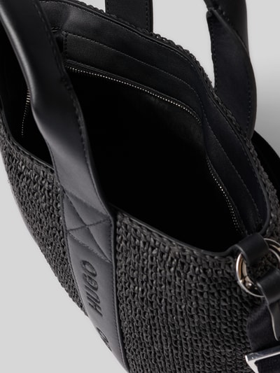 Produktfoto, Henkeltasche aus Papier Modell 'BECKY ST_MINI TOTE' von HUGO in Schwarz mit Tragehenkel, Bast-Optik und Reißverschluss, Detailansicht