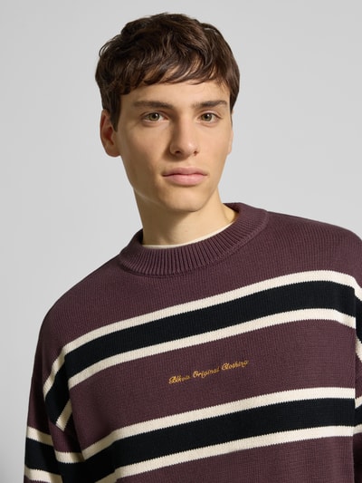 BLKVIS Gebreide pullover met streepmotief en labelstitching Prune - 3