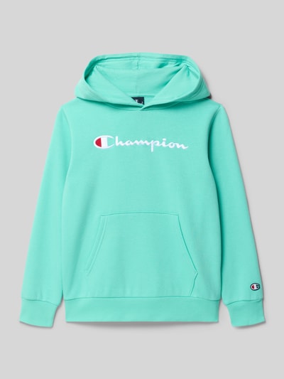 Productfoto, 'Hoodie met Label-Stitching en kangoeroezak' van CHAMPION in mintgroen katoenmix, regular fit, zichtbare merkdetails, gladde textuur
