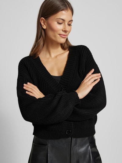 ZABAIONE Cropped Strickjacke mit Knopfleiste Black 3