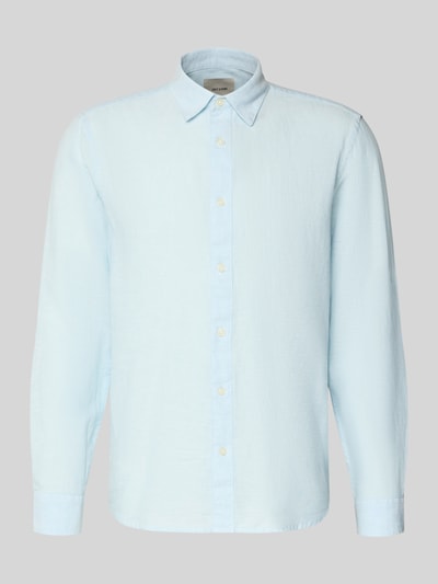 ONLY & SONS Slim Fit Freizeithemd aus Baumwoll-Leinen-Mix Modell 'CAIDENLS SOLID' Blau Melange 2