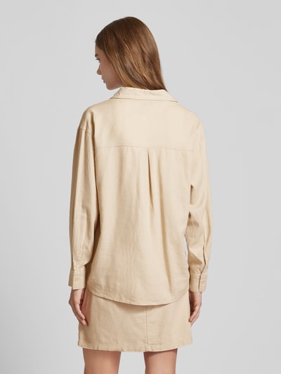 Only Oversized linnen blouse met paspelzakken op de borst, model 'CARO' Zand - 5