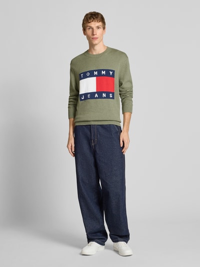 Tommy Jeans Regular fit gebreide pullover van zuiver katoen Olijfgroen gemêleerd - 1