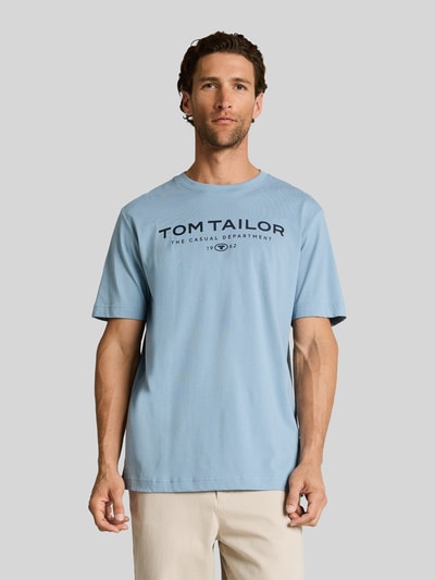 Tom Tailor Regular Fit T-Shirt mit Label-Schriftzug Rauchblau 4