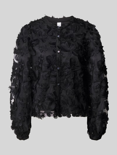 Productfoto, Regular Fit Bluse met stikselmodel 'KARLY' van YAS, zwart, semi-transparant, ronde hals, knoopsluiting, dames blouse
