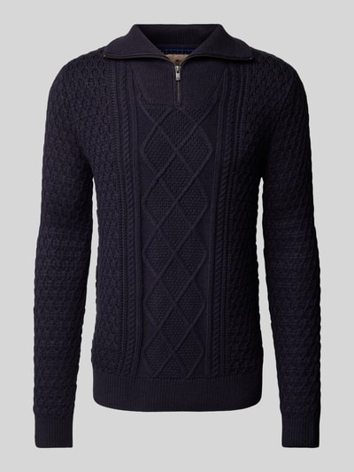 Jack & Jones Premium Sweter z dzianiny z krótkim zamkiem błyskawicznym model ‘BLUNORTH’ Ciemnoniebieski 2