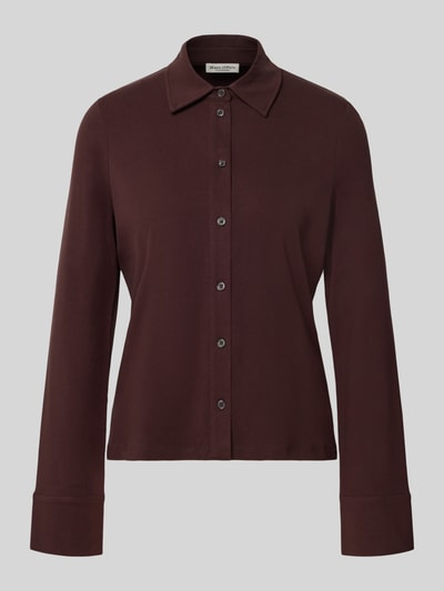 Produktfoto, regular fit sport-shirt met lange mouwen van katoenmix in donkerbruin, gladde textuur, Regular Fit Sport-Langarmshirt aus Baumwoll-Mix van Marc O'Polo, Dames Sport-Langarmshirt