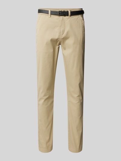 Lindbergh Classic Stretch Fit Chino mit Gürtel Hellbraun 2