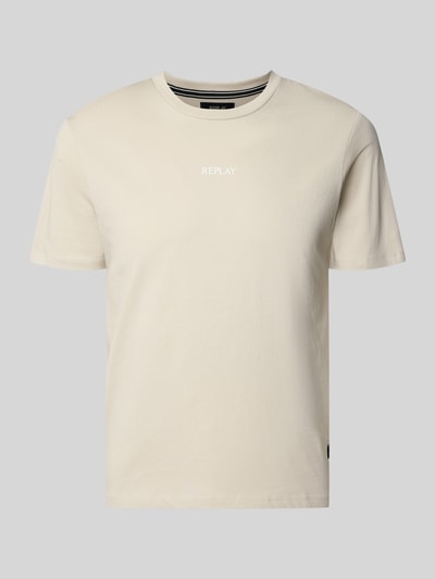 Replay T-shirt o kroju regular fit z nadrukiem z logo Piaskowy 2