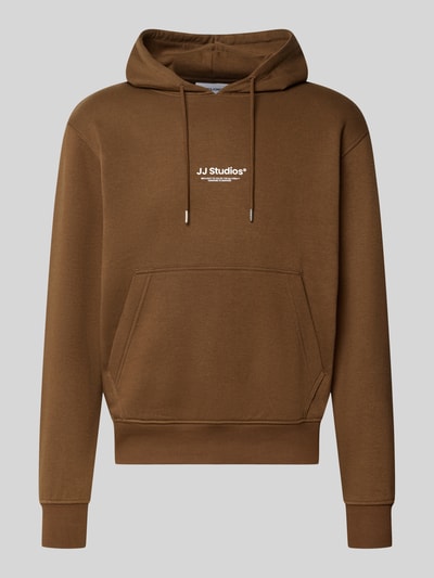 Produktfoto, Regular Fit Hoodie aus Baumwoll-Mix Modell 'Soho' von JACK & JONES in Braun mit Känguru-Tasche, Kapuze und elastischen Abschlüssen.