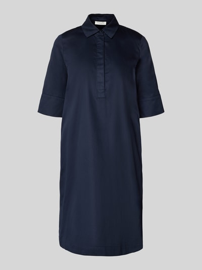 Produktfoto, Knielanges Hemdblusenkleid mit Eingrifftaschen von Christian Berg Woman in Dunkelblau aus Reine Baumwolle, Gerader-Schnitt, verdeckte Knopfleiste, 1/2-Arm, Knielänge.