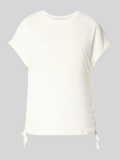 Produktfoto, Regular Fit T-Shirt mit Viskose-Anteil von Apricot, damski t-shirt z elastycznej mieszanki materiałów z dodatkiem wiskozy, krój regular fit, fakturowany wzór, ozdobne kokardy, okrągły dekolt, długość tyłu w rozmiarze S 59 cm