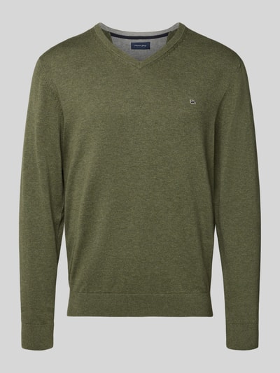 Christian Berg Men Gebreide pullover met V-hals Olijfgroen gemêleerd - 2