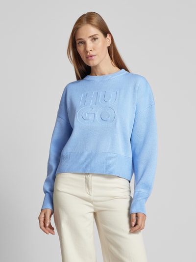 HUGO Strickpullover mit überschnittenen Schultern Modell 'Sisminye' Hellblau 4