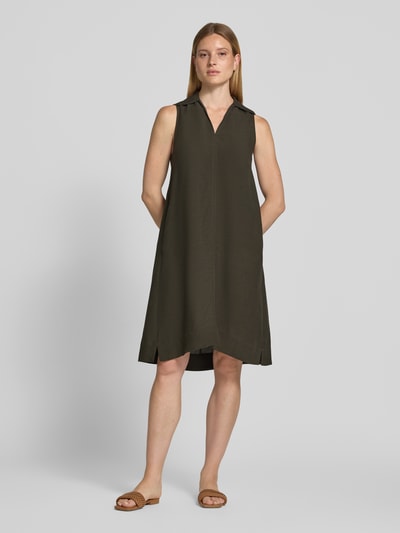 OPUS Knielanges Kleid aus Viskose-Leinen-Mix Modell 'Wika' Khaki 4