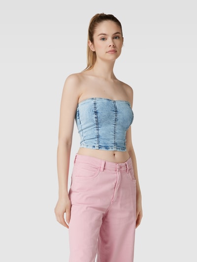 Pieces Cropped Bandeau-Top im Denim-Look Modell 'KIGGY' Hellblau 4