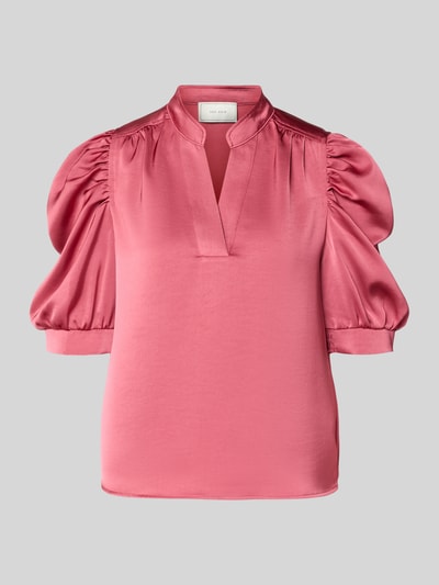 Produktfoto, Blusenshirt mit Puffärmeln Modell 'Roella' von Neo Noir, satynowy materiał, prosty krój, serafinowy kołnierz, różowy kolor