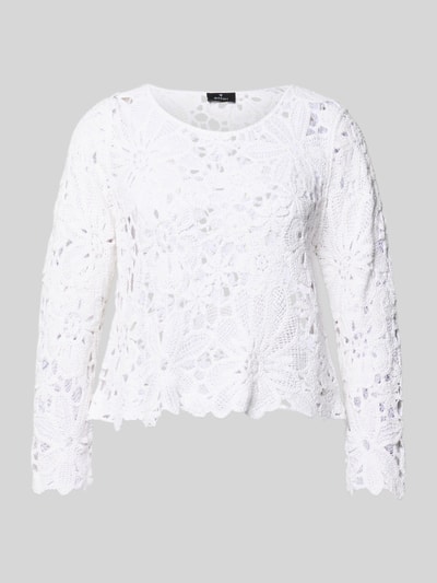Produktfoto, Strickshirt mit Häkelspitze Modell 'Cornelly' von monari aus Baumwoll-Mix, weiß, Gerader-Schnitt, Rundhalsausschnitt