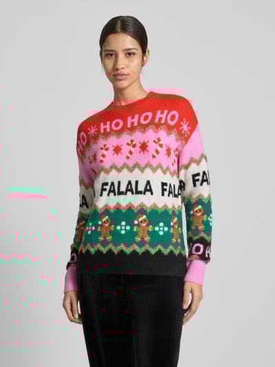 Christian Berg Woman Kersttrui met ribboorden Lichtrood - 4