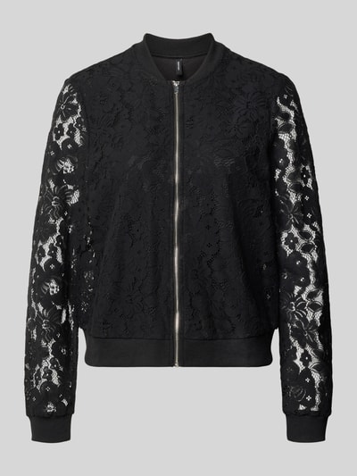 Produktfoto, Regular Fit Blouson aus Baumwoll-Mix Modell 'HONEY' von Vero Moda in Schwarz mit florales Allover-Muster, gehäkelte Optik, Reißverschluss, Langarm, gerippte Abschlüsse, Materialverarbeitung Baumwoll-Mix