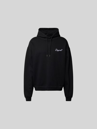 Produktfoto, Regular Fit Hoodie mit Logo-Stitching von Dsquared2 aus schwarzer Baumwolle, elastische Abschlüsse, Kapuze mit Tunnelzug