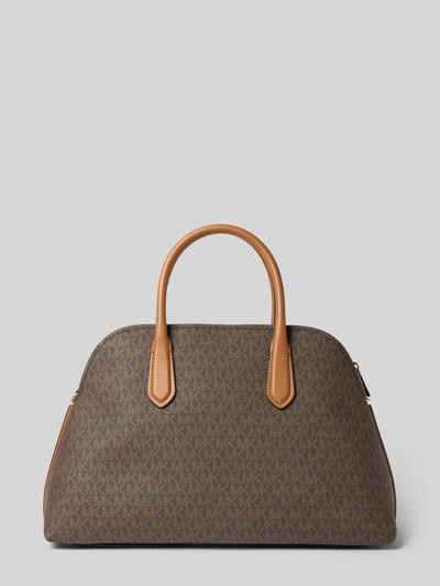 Produktfoto, Handtasche mit Logo-Muster Modell 'FREDDIE' van MICHAEL Michael Kors, Hoofdvak met ritssluiting, Labelapplicatie, draagband en schouderband, breedte 40 cm, lengte 28 cm, diepte 15 cm, schouderbandlengte 101 cm, Dames, bruin met beige logomotief, gladde textuur, afgeronde vorm