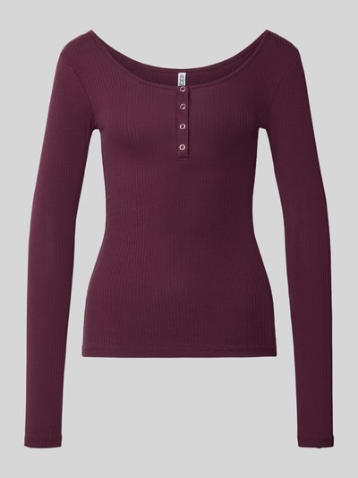 PIECES Slim Fit Langarmshirt aus Baumwoll-Mix Modell 'KITTE' Bordeaux 1