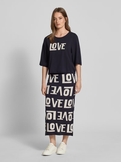 Milano Italy Gebreide rok in all-over look met elastische band Marineblauw - 1