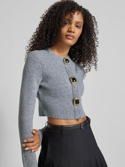 Self-Portrait Cropped Jacke in Strick-Optik Mittelgrau 3