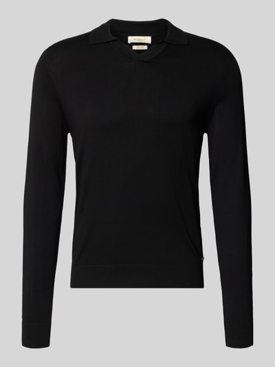 Produktfoto, schwarzer Strickpullover mit Viskose-Anteil Modell 'MANICA LUNGA' von MARKUP, Umlegekragen, gerippte Abschlüsse, glatte Textur