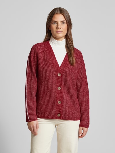 s.Oliver RED LABEL Regular Fit Strickjacke aus Woll-Mix mit Kontrast-Streifen Rot 4