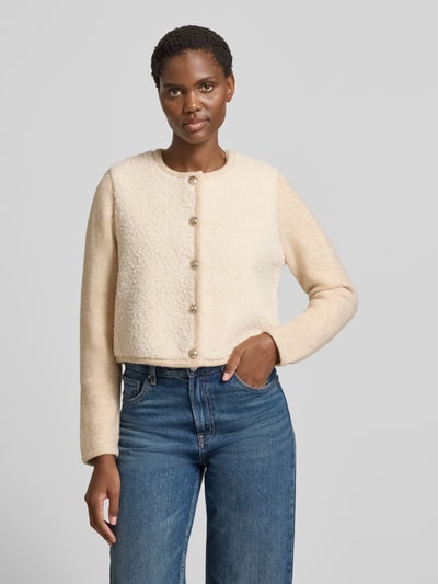 Oui Gebreid jack met ronde hals en knoopsluiting Offwhite gemêleerd - 4