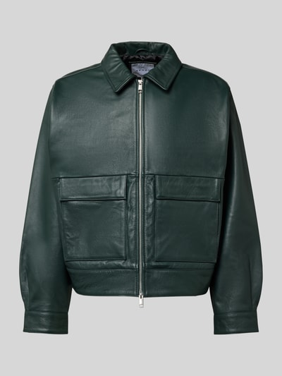 Edwin Lederjacke mit Reißverschluss Dunkelgruen 2